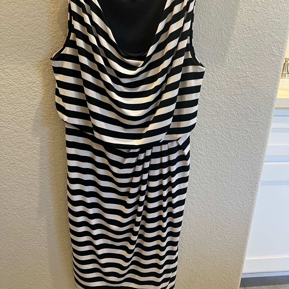 Enfocus Studio Black and White Striped Midi Dress